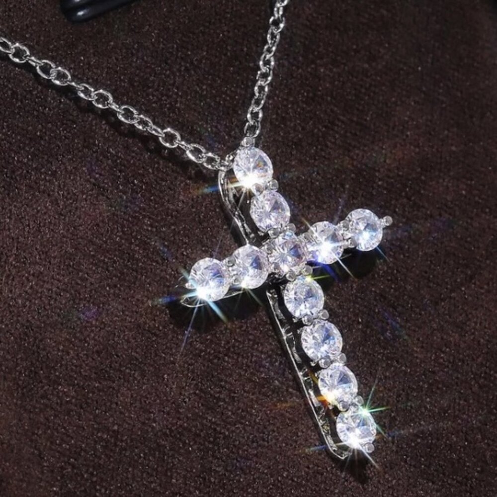 Sterling silver cross diamond necklace